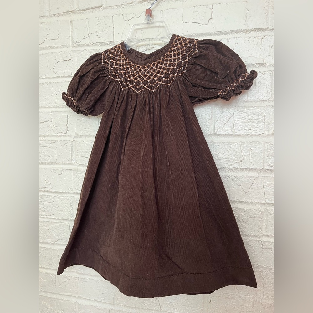 Mom & me Corduroy Bishop Smocked Dress with Pearls